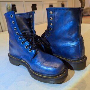 Dr. Martens vegan boots handpainted constellation blue silver White Lotus 6 UK4